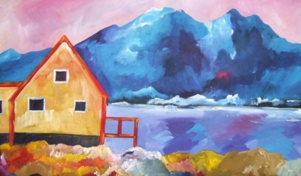 Greenlandic Landscape and Inuit Hut. 
Acrylics on canvas 
Size 80cm x 50cm
Price �500
